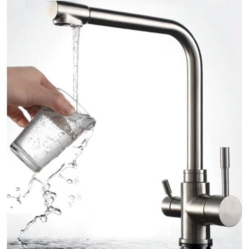 Kitchen faucet mixer Health Drinking Lead-free Swivel Spout 304 Stainless Steel tap Purified Water Three Way Faucet