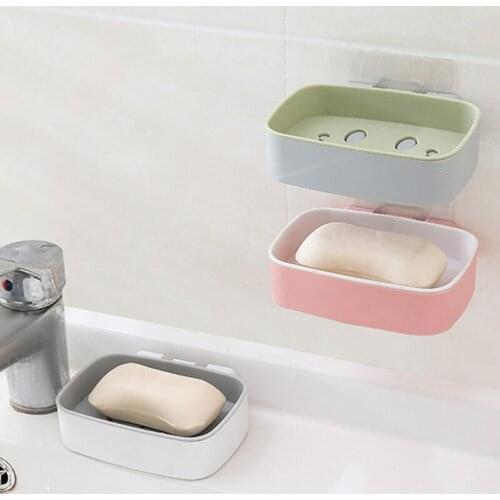 Soap Rack No Drilling Wall Mounted Double Layer Soap Holder Soap Sponge Dish Bathroom Accessories Soap Dishes Self Adhesive