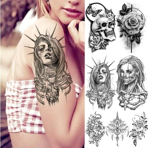 Vampire Halloween Skeleton Temporary Tattoos For Women Adults Skull Snake Flower Moon Fake Tattoo Sticker Arm Tatoos Body Thigh