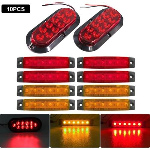 10PCS Waterproof 6 LED/10 LED Side Mark Lamp Clearance Indicator Light Car Truck Trailer 12V Light Red Red/Yellow Car Light Sets
