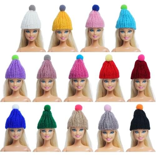 Random 5 Pcs /Set knitted Hat Cute Cap Fashion Daily Headwear Colourful Accessories for Barbie Doll Baby Girl DIY House Toy