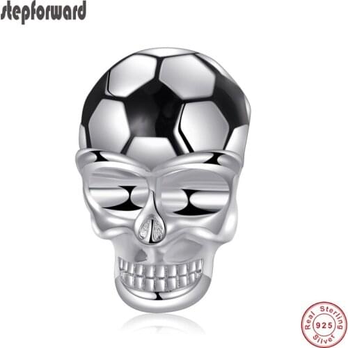 High Quality Popular Cool Punk Style Enamel 925 Sterling Silver Football Skull Heart Charm Fit Bracelet And Necklace Jewelry
