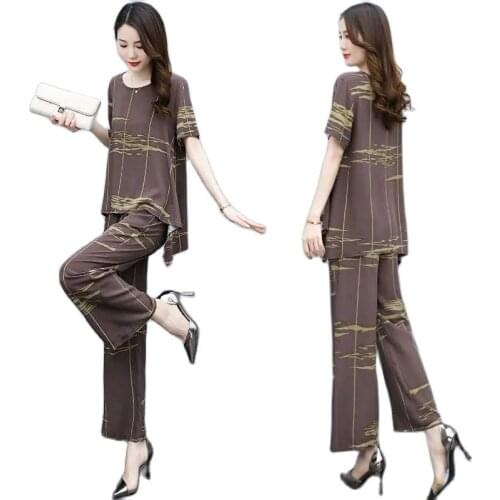 Ladies Two-Piece Suit Fashion Loose Plus Size Two-Piece Suit Summer New Middle-Aged Elderly Mothers Noble Temperament Suit Women