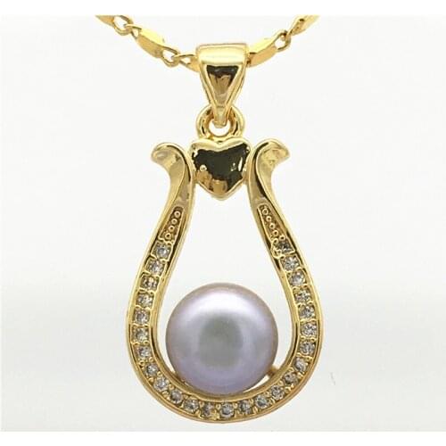 Ladys 5 colors new white/black/purple/grey/pink natural freshwater pearls 18kgp inlay zircon small pendant with chain 12