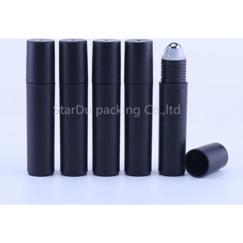 10pcs 10ml Black PP Plastic Roll on Bottle with Stainless Steel Roller Ball Small Essential Oil Roller Refillable Bottles