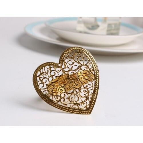 12PCS/heart-shaped napkin ring peach heart napkin buckle Valentines Day table accessories golden love napkin ring