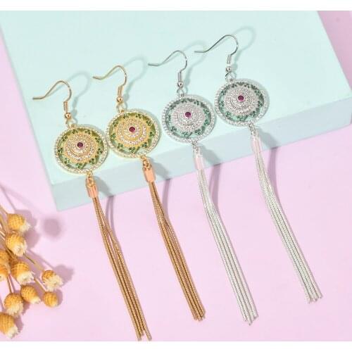 2020 European and American fashion temperament round flower tassel zircon earrings female/girl wedding party ear hook ER-446