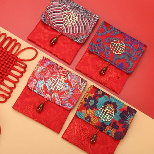 2020 Chinese New Year Cloth Fabric Red Envelope CNY Hong Bao Lucky Money Envelope Spring Festival Vacation Gift for Kids