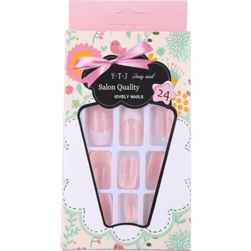 24Pcs Lady Womens French Style Long DIY Manicure Art Tips False Nails Tool Gift