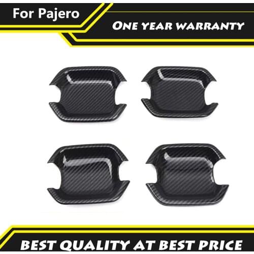 4 Pc ABS Door Bowl Cover Decorative Panle Fit For 2007-2021 Mitsubishi Pajero Carbon Fiber Color Protection Accessories