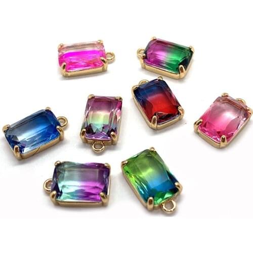 5 Pieces of Natural Stone Crystal Pendants Rectangular Color Gradient Earrings Necklaces Bracelets DIY Jewelry Accessories