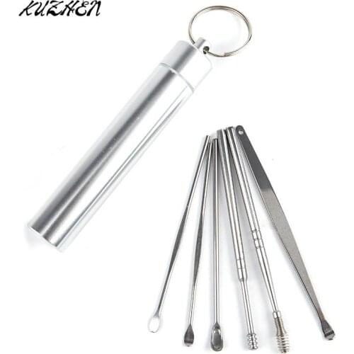 6pcs Stainless Steel Ear Wax Pickers Wax Remover Curette Ear Pick Cleaner Spoon Cleaning Tools Spiral Earpick