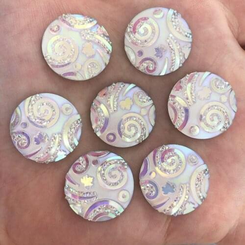 White 50pcs AB Resin 20mm Round Fun Combination Flatback Rhinestone Wedding Applique Crafts DIY Scrapbook Ornaments SR472