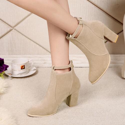 Ankle Boots Women Winter Shoes Women Fashion Suede Leather Buckle Boots High Heel Ladies Shoes Warm Zipper Ankle Boots for Women
