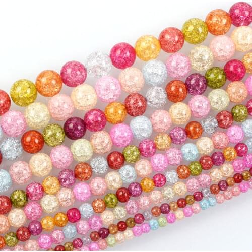 Natural Stone Beads Multicolor Snow Cracked Crystal Stone Round Loose Beads For Jewelry Making DIY Charm Bracelet Earring 4-12MM