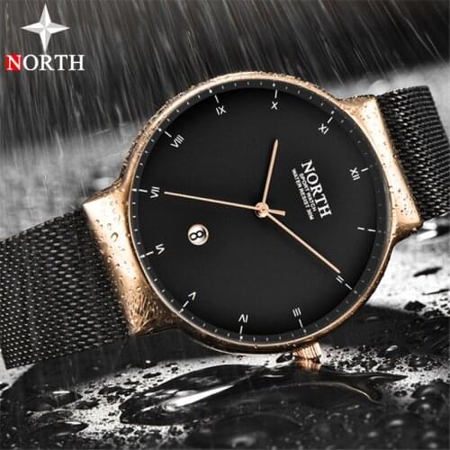 NORTH Top Brand Luxury Business Casual Quartz Watch Men Fashion Mesh Steel Waterproof Sport Mens Watches Gift Relogio Masculino
