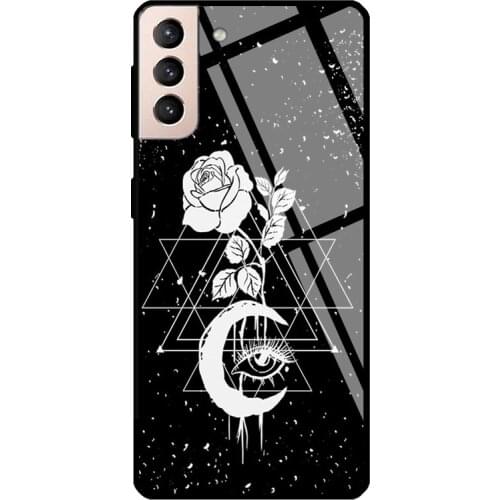 Occult Witchcraft Moon Rose Gothic Witch Tempered Glass Case For Samsung Galaxy S10 Plus Note 10 S8 S9 S20 FE S21 Note 20 Ultra