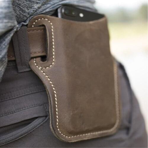 Men Cellphone Loop Holster Case Belt Waist Bag Props PU Leather Purse Phone Wallet Vintage Belt Mobile Phone Protective Sheath