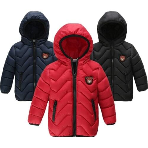 Bear Boys Jacket Keep Warm Thicken Hooded Baby Jacket Autumn Winter Casual Zipper Girls Outerwear Birthday Present Kids Clothes