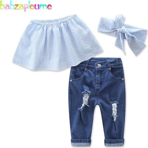 Babzapleume Spring Summer Kids Clothes For Children Fashion Style T-shirt+Jeans Pants Baby Girls Clothing Sets 2PCS Suits BC1458