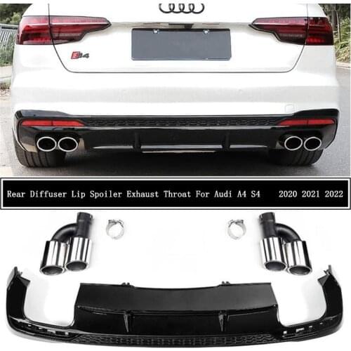 For Audi A4 S4 B10 2020 2021 2022 Rear Bumper Diffuser Lip Spoiler Exhaust Throat High Quality ABS Bright Black Auto Accessories