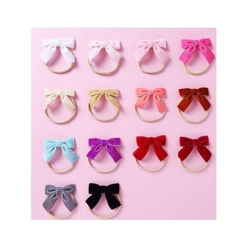 Baby Girl Headband Velvet Newborn Bow Head Band Infant Thin Nylon Headbands Soft Hairband Toddler Spring Summer Hair Accessories