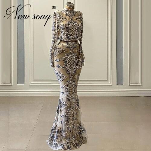 Elegant Beading Evening Celebrity Dresses Party Night Vestidos De Festa Mermaid Handmade 2020 Crystal Prom Dress For Arabic