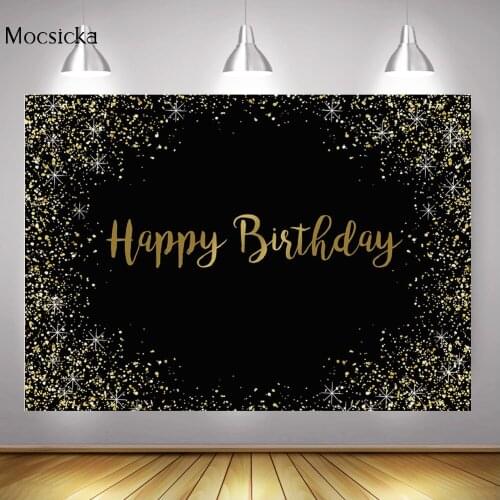 Happy Birthday Background for Party Decorations Gloden Glitter Dots Birthday Cake Smash Background Custom Photographic Backdrops