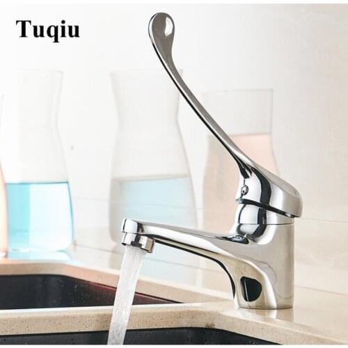 Chrome brass single lever Super long basin faucet hospital use tap school use mixer decked