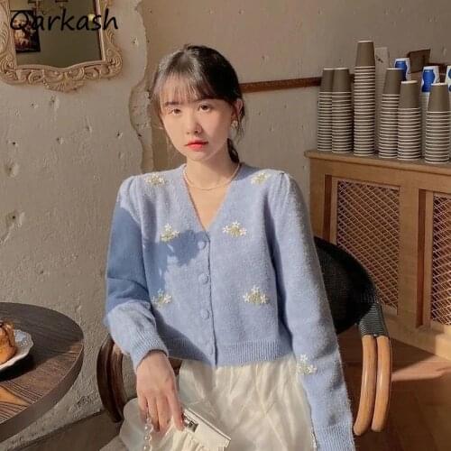 Sweaters Women Cardigan V-neck All-match Simple Ladies Knitwear Vintage Embroidery Sweet College Preppy Style Spring Fashion Ins