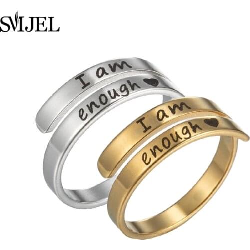 Punk Engrave Letter Rings for Women Men Fashion Word I am Enough Couple Ring You Are My Sunshine Fearless Inspiring Jewelry Anel