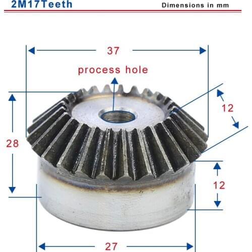 2M17 teeth bevel gear outer diameter 37mm total height 28mm process hole low carbon steel material gear