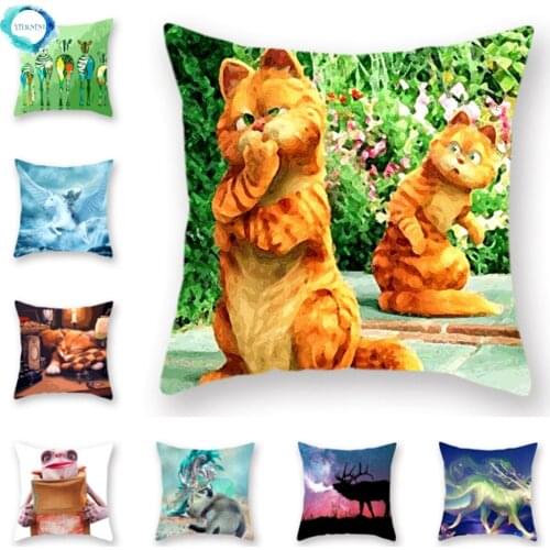Creative Animal Zebra Giraffe Horse Cat Print Polyester Pillow Cover Retro Square Modern Tatami Decorative Cushion Cover 45X45cm