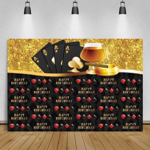 Laeacco Gold Dots Playing Cards Casino Happy Mens Birthday Party Poster Banner Photo Background Photo Backdrop For Photo Studio