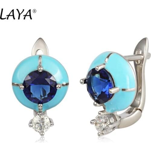 Laya Contracted Earrings For Women 925 Silver Sterling Silver Bohemian Style Enamel Round Accessories Fine Jewelry 2021 Trend