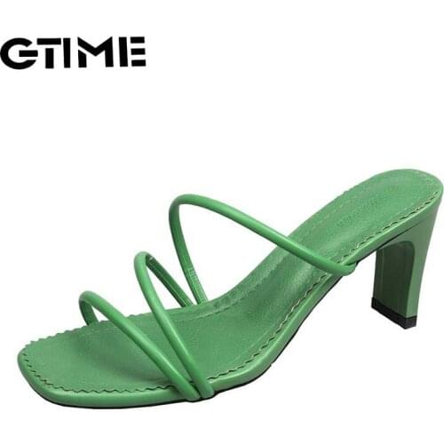 Summer Women Sandals Slippers High Heel Shoes For Sexy Peep Toe Heels Party Wedding Mules Woman Casual Square Heel#SJPAE-127