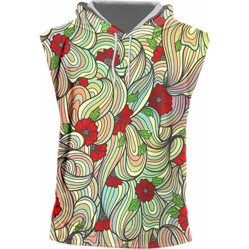 IFPD EU Size Hot Sale Print 3D Hooded Tank Tops Unisex Hiphop Red Flower Bodybuilding Fitness Casual Sleeveless Mens Singlets