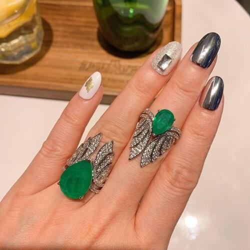 Funmode Fashion Design Green Water Drop Cubic Zircon Adjustable Ring For Women Marriage bague femme Ring Wholesale FR293