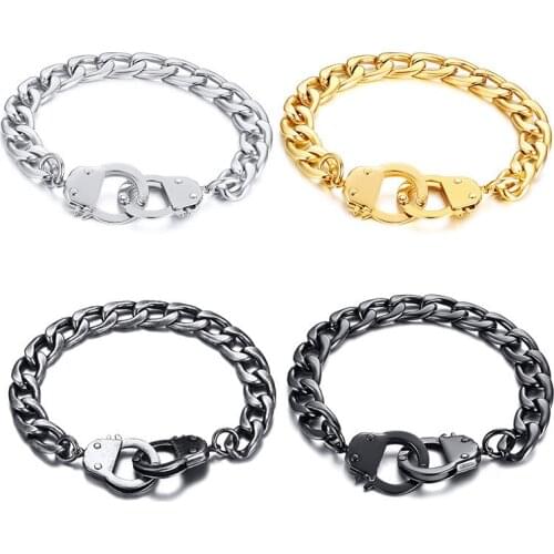 Hip Hop Handcuffs Bracelet For men 20.5mm Stainless Steel Personality Bracelet Male Bangle Friendship Gift Punk Jewelry