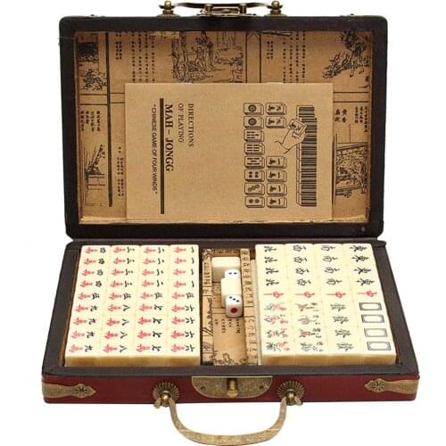 New Chinese Mahjong With Antique Portable Case Adult Travel Game Toy Mahjong Practical Durable Engraved Tiles Family Games Toy