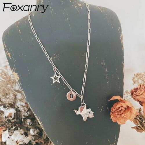 FOXANRY 925 Sterling Silver Sweater Necklace Fashion Hip Hop Vintage Creative Elephant Star Thick Chain Party Jewelry Wholesale