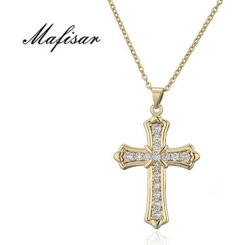 Mafisar Brand Classic Design Cross Necklace For Women Men Gold Color AAA+ Cubic Zircon Christian Jewelry Wholesale