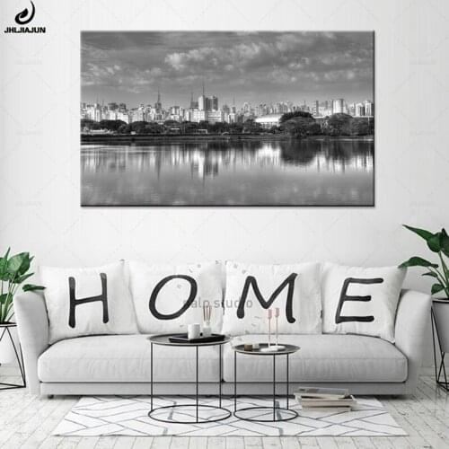 JHLJIAJUN Sao Paulo City Park Black White Lake Reflection Scenery Modern Canvas Painting Poster Home Decor Wall Art Print Poster