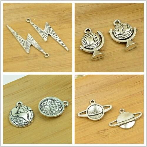 Planet/lightning/earth/universe/globe shape DIY alloy charm pendant bead jewelry making accessories findings antique silver hot
