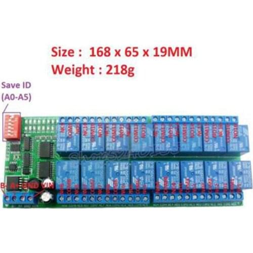 16 channle DC 12V RS-485 Modbus RTU Relay Board RS485 Bus Remote Control Switch for LED Motor PLC PTZ Camera Smart Home