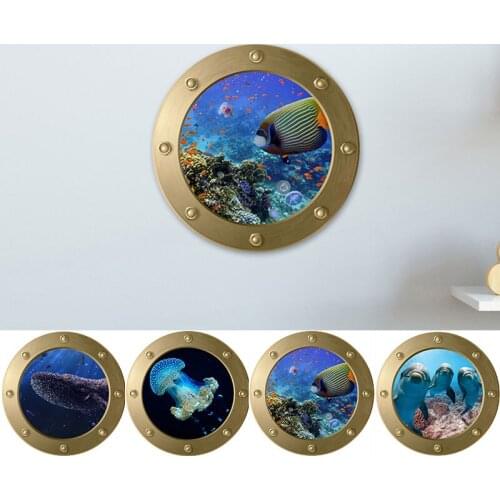 PVC Mural DIY Home Decoration 3D Bathroom Art Animal Decals Wall Stickers Window Sticker Fish Submarine