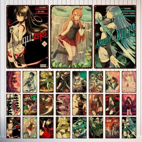 Retro Japanese Animation Metal Plaque Tin Sign Vintage Akame Ga Kill Picture Tin Poster Wall Art Plate Club Room Decoration