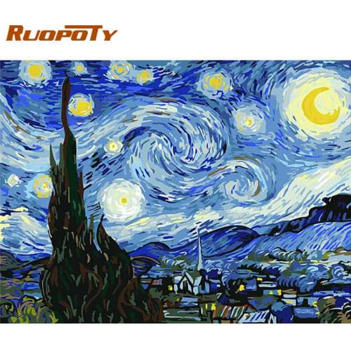RUOPOTY Frame DIY Painting By Numbers Van Gogh Starry Sky Picture By Numbers Landscape Wall Art Acrylic Paint For Home Decor Art