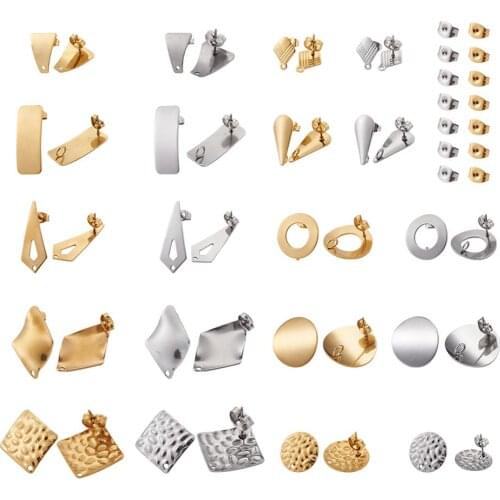 Mixed Shapes Stainless Steel Stud Earring Findings with Loop and Ear Nuts Earring Backs For DIY Handmade Jewelry Accessories