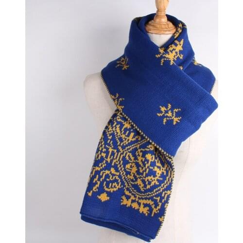 [DIFANNI] Fashion Brand Winter Scarf Blue and White Porcelain Women Designer Pashmina Shawls and Scarves Foulard Bufandas